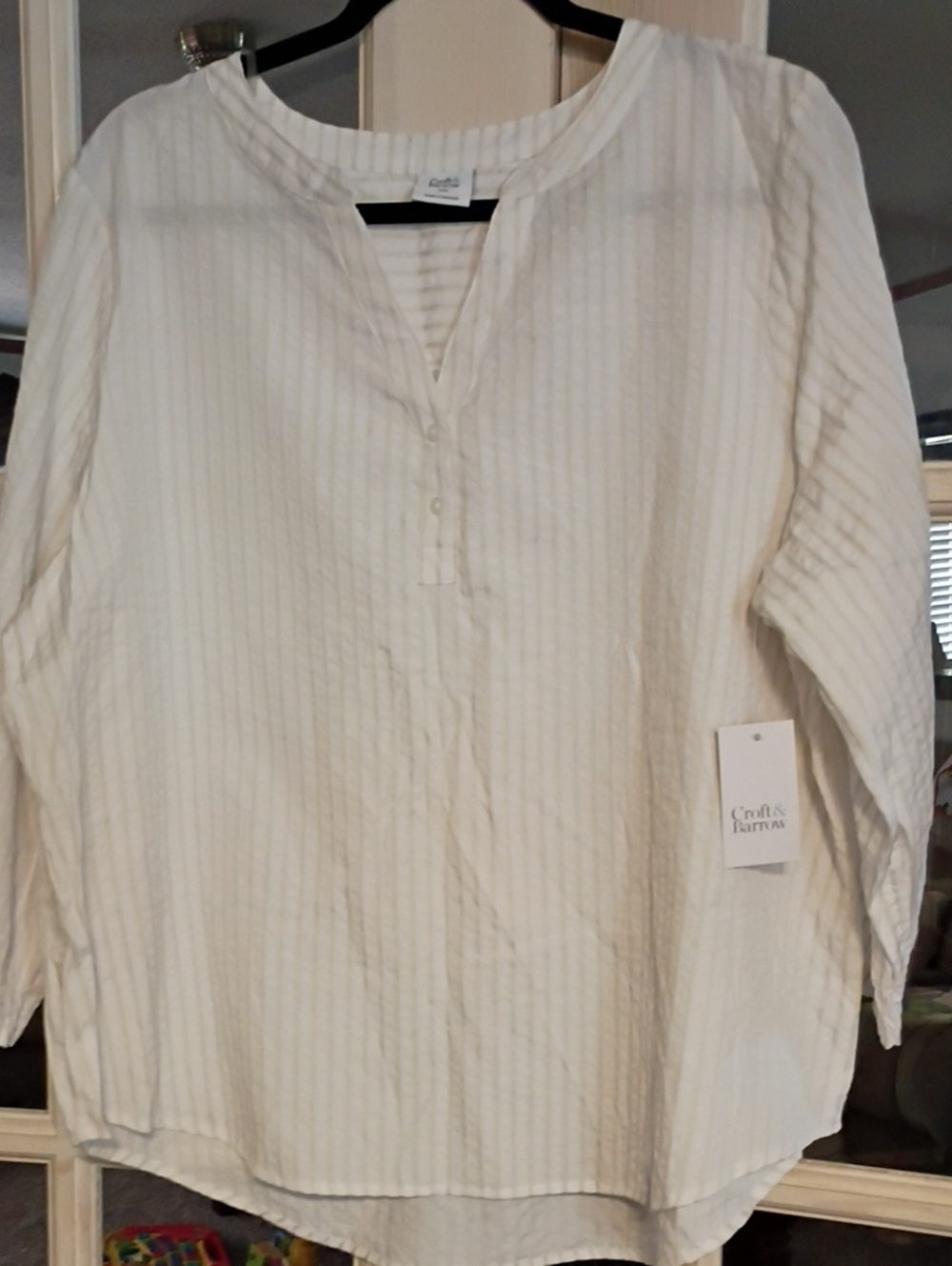 croft & barrow White Striped Long-Sleeve Henley Shirt for Men